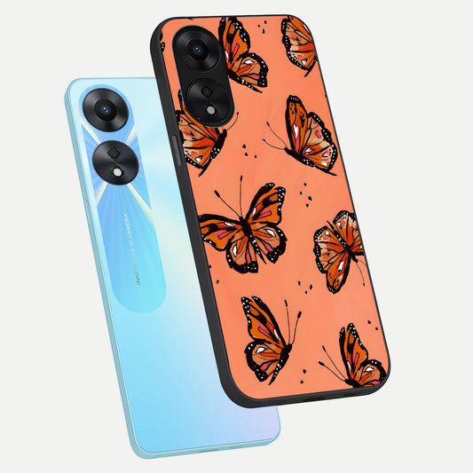 Coral Wing Butterfly phone case For Oppo A78 5G showing premium glass back cover with detailed artwork