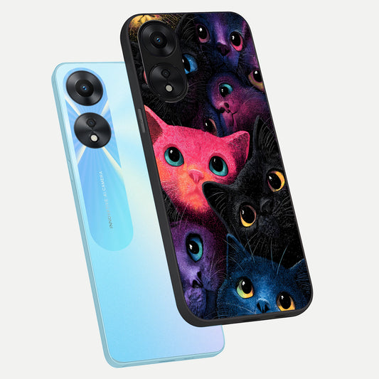 Cosmic Cats Dreams phone case For Oppo A78 5G showing premium glass back cover with detailed artwork