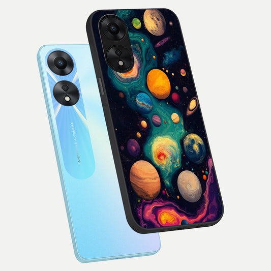Cosmic Planet Journey phone case For Oppo A78 5G showing premium glass back cover with detailed artwork