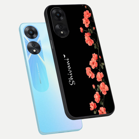 Crimson Bloom Grace Custom Name phone case For Oppo A78 5G showing premium glass back cover with detailed artwork