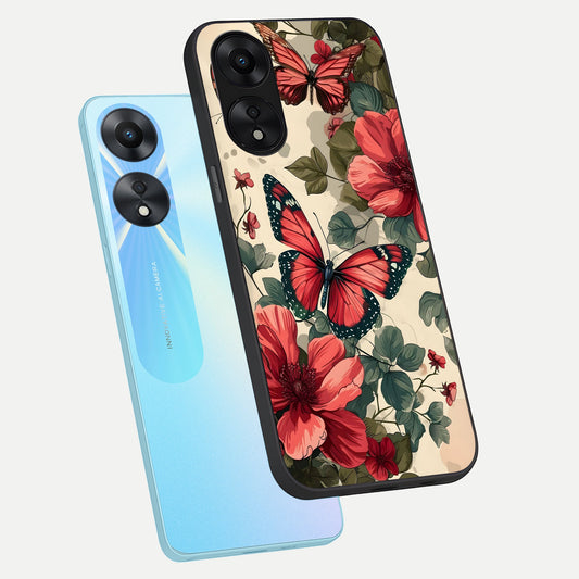 Crimson Butterfly Garden phone case For Oppo A78 5G showing premium glass back cover with detailed artwork