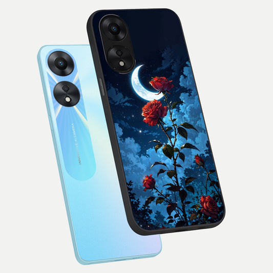Crimson Rose Moon phone case For Oppo A78 5G showing premium glass back cover with detailed artwork