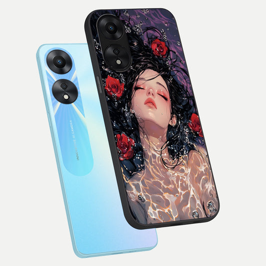 Crimson Rose Serenity phone case For Oppo A78 5G showing premium glass back cover with detailed artwork