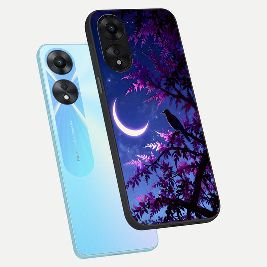Crow And Moon Scenery phone case For Oppo A78 5G showing premium glass back cover with detailed artwork