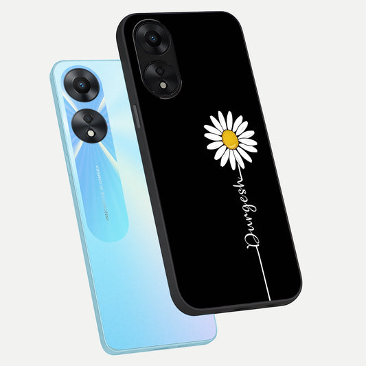 Custom Name White Flower phone case For Oppo A78 5G showing premium glass back cover with detailed artwork