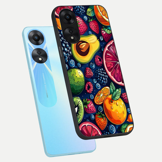 Cute Fruits Art phone case For Oppo A78 5G showing premium glass back cover with detailed artwork