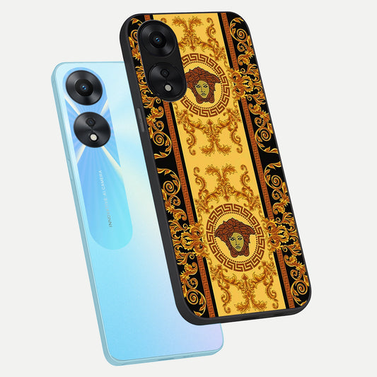 Golden Royal Heritage phone case For Oppo A78 5G showing premium glass back cover with detailed artwork