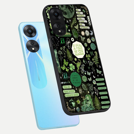 Green Mandala Pattern phone case For Oppo A78 5G showing premium glass back cover with detailed artwork