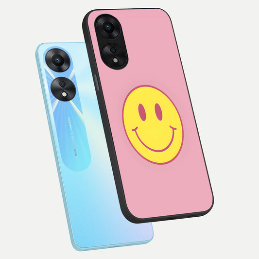 Happy Pink Mood phone case For Oppo A78 5G showing premium glass back cover with detailed artwork
