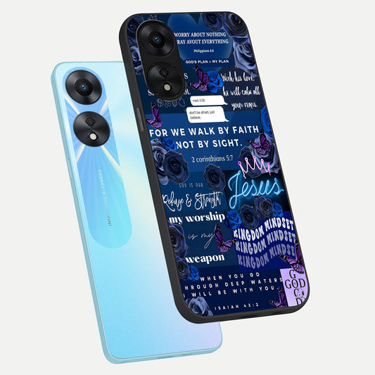 Kingdom Faith Glow phone case For Oppo A78 5G showing premium glass back cover with detailed artwork
