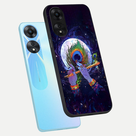 Krishna Hands Art phone case For Oppo A78 5G showing premium glass back cover with detailed artwork