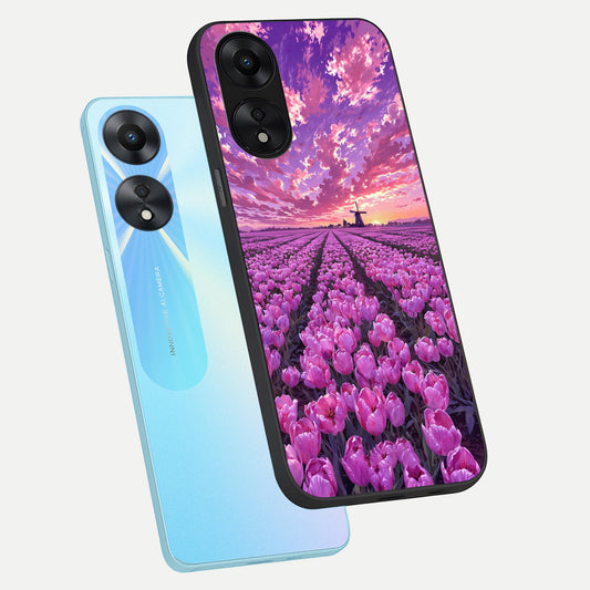Lavender Dream Skies phone case For Oppo A78 5G showing premium glass back cover with detailed artwork