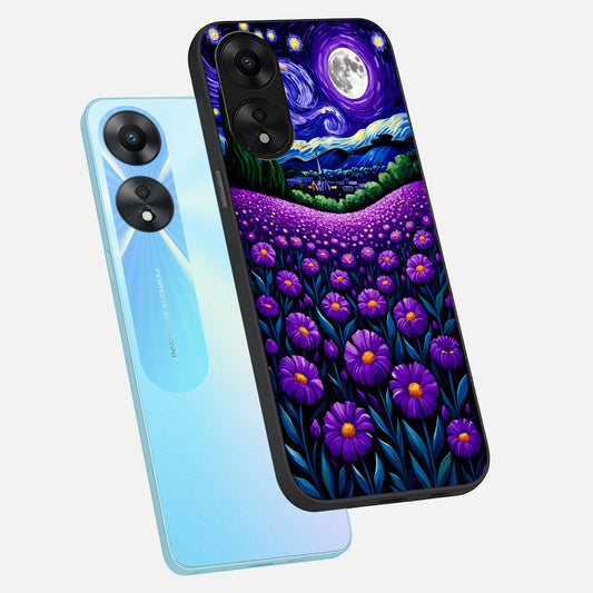 Lavender Moon Field phone case For Oppo A78 5G showing premium glass back cover with detailed artwork