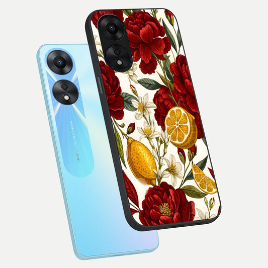 Lemon Rose Charm phone case For Oppo A78 5G showing premium glass back cover with detailed artwork