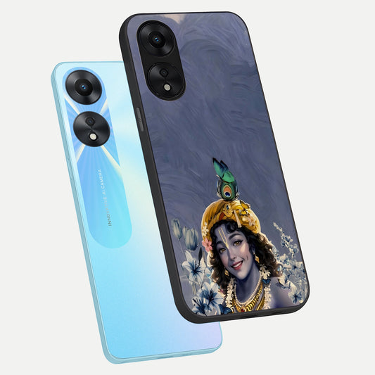 Lord Krishna phone case For Oppo A78 5G showing premium glass back cover with detailed artwork