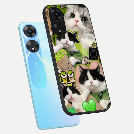 Matcha Cats Mood phone case For Oppo A78 5G showing premium glass back cover with detailed artwork