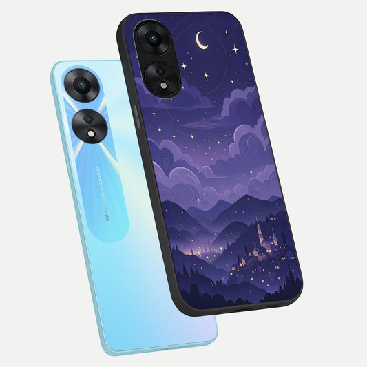 Minimal Night View phone case For Oppo A78 5G showing premium glass back cover with detailed artwork