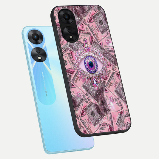 Money Eye Luxe phone case For Oppo A78 5G showing premium glass back cover with detailed artwork