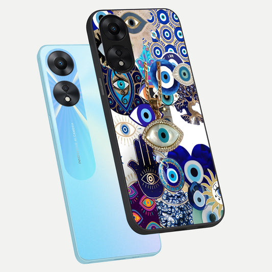 Mystic Charm Eye phone case For Oppo A78 5G showing premium glass back cover with detailed artwork