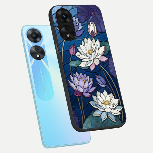 Purple Lotus Stained phone case For Oppo A78 5G showing premium glass back cover with detailed artwork