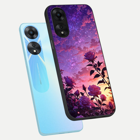 Starlit Rose Twilight phone case For Oppo A78 5G showing premium glass back cover with detailed artwork