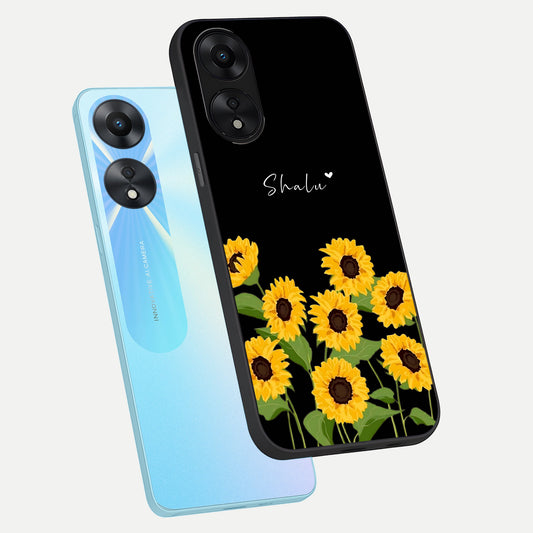 Sunflower Sky Bloom phone case For Oppo A78 5G showing premium glass back cover with detailed artwork