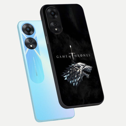 Throne Wolf Legacy phone case For Oppo A78 5G showing premium glass back cover with detailed artwork