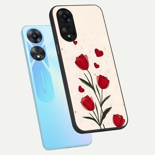 Tulip With Heart phone case For Oppo A78 5G showing premium glass back cover with detailed artwork
