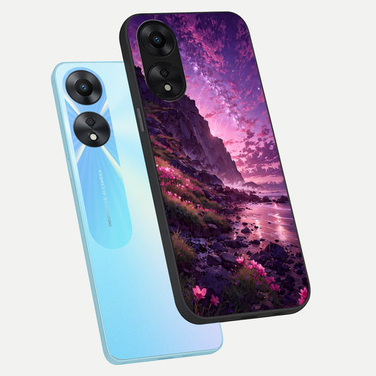 Twilight Blossom Coast phone case For Oppo A78 5G showing premium glass back cover with detailed artwork