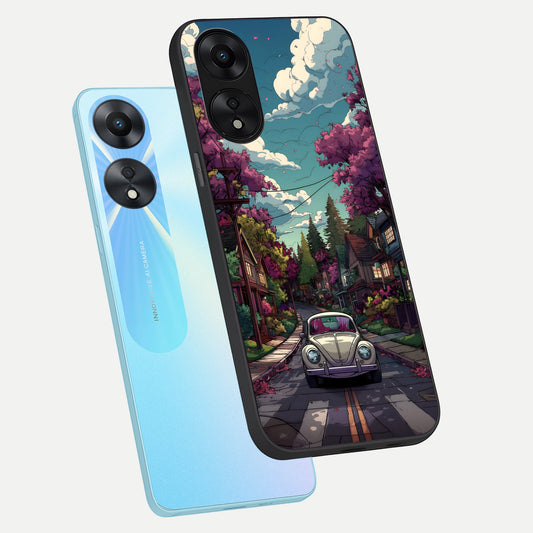 Vintage Street Drive phone case For Oppo A78 5G showing premium glass back cover with detailed artwork