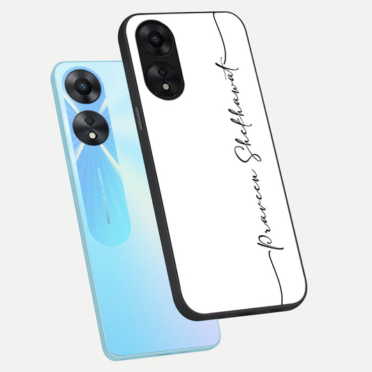 White Tune Custom Name phone case For Oppo A78 5G showing premium custom name glass back cover