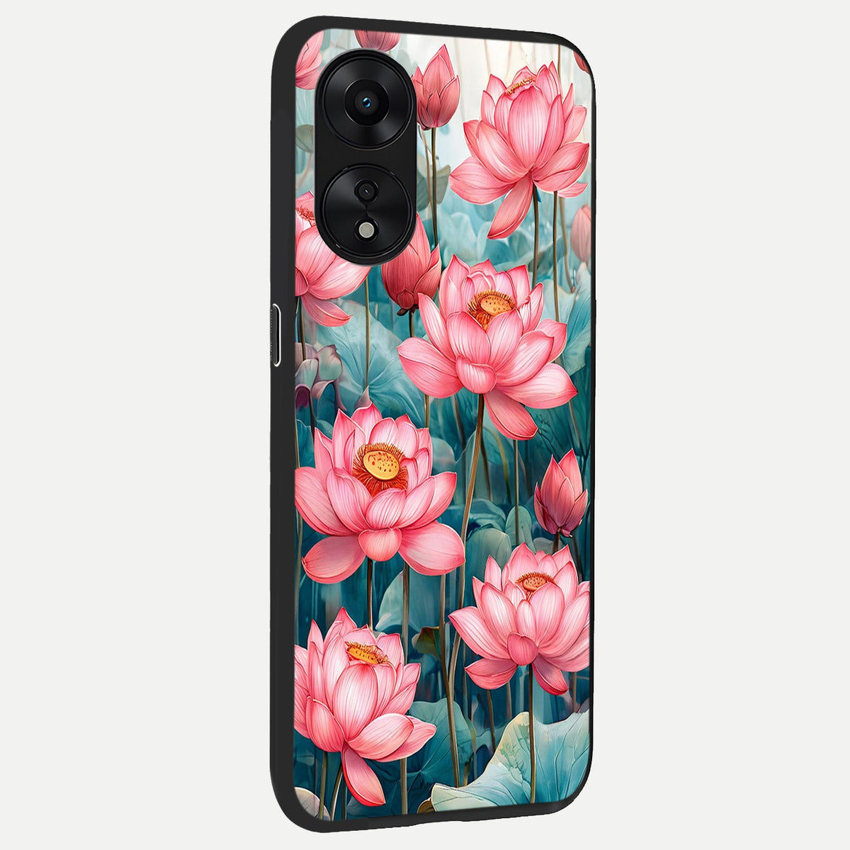 Celestial Pink Lotus back cover For Oppo A78 5G slim fit glass case with vibrant aesthetic design