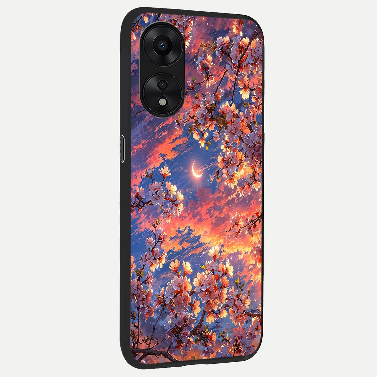 Celestial Sakura Sunset back cover For Oppo A78 5G slim fit glass case with vibrant aesthetic design
