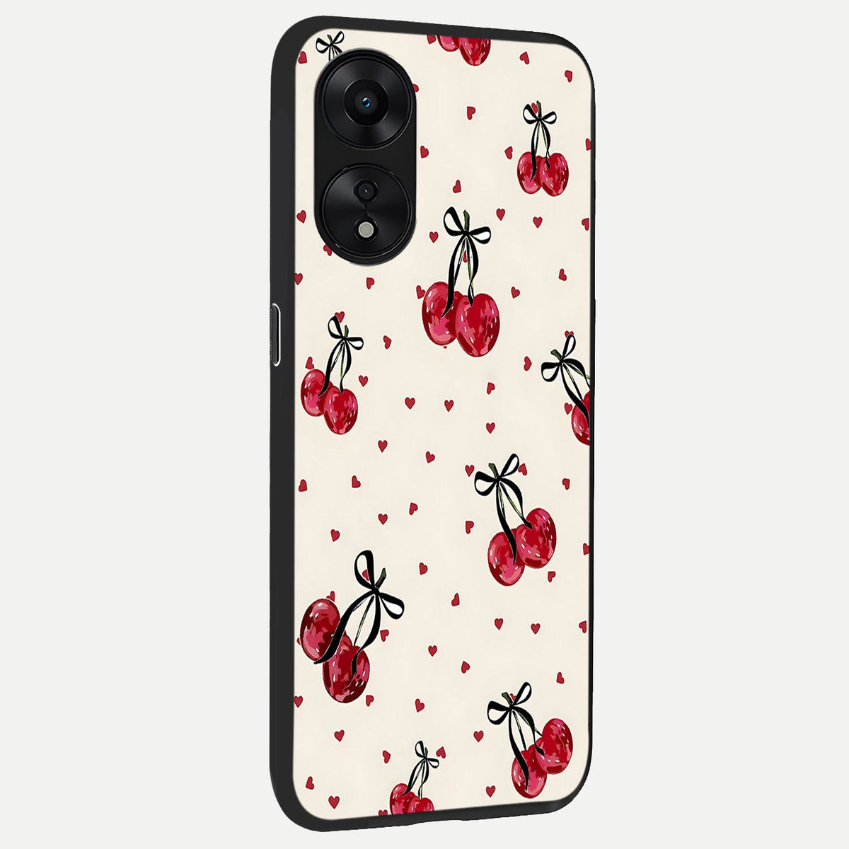 Cherry Heart Bow back cover For Oppo A78 5G slim fit glass case with vibrant aesthetic design