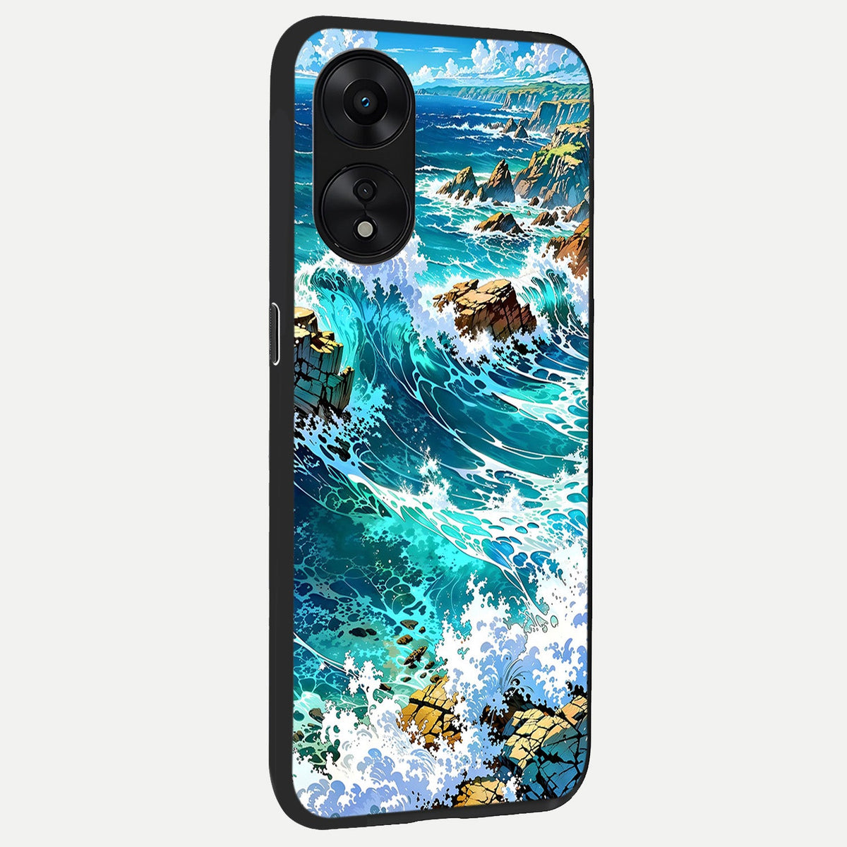 Coastal Blue Waves back cover For Oppo A78 5G slim fit glass case with vibrant aesthetic design