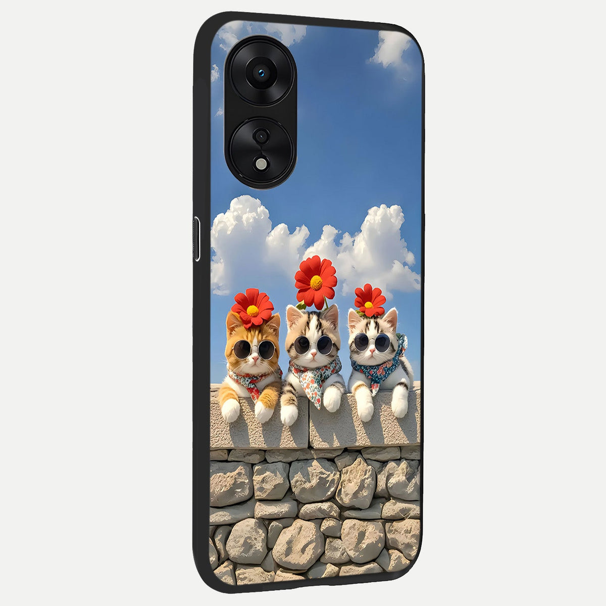 Floral Kitty Squad back cover For Oppo A78 5G slim fit glass case with vibrant aesthetic design