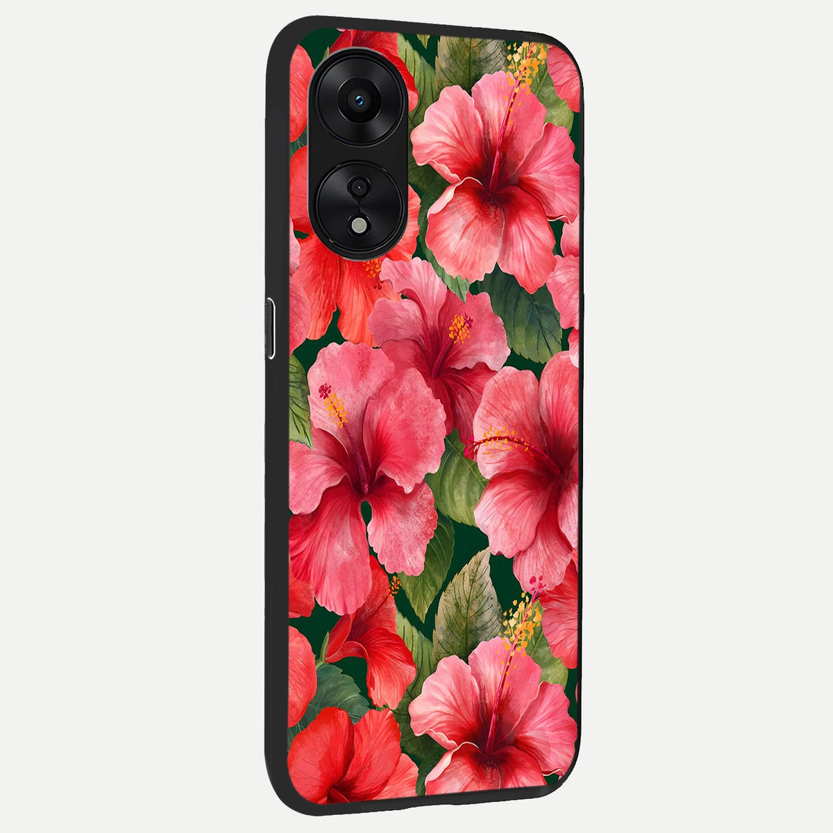 Hibiscus Pattern back cover For Oppo A78 5G slim fit glass case with vibrant aesthetic design