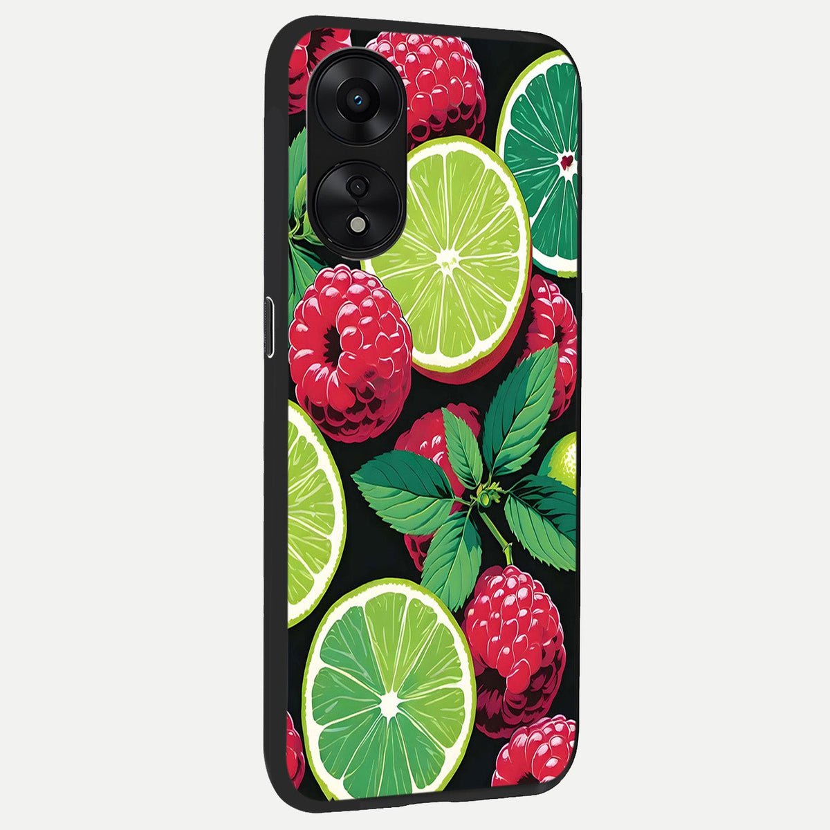 Lime and Raspberry Pattern back cover For Oppo A78 5G slim fit glass case with vibrant aesthetic design