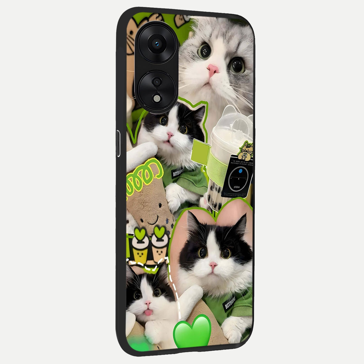 Matcha Cats Mood back cover For Oppo A78 5G slim fit glass case with vibrant aesthetic design