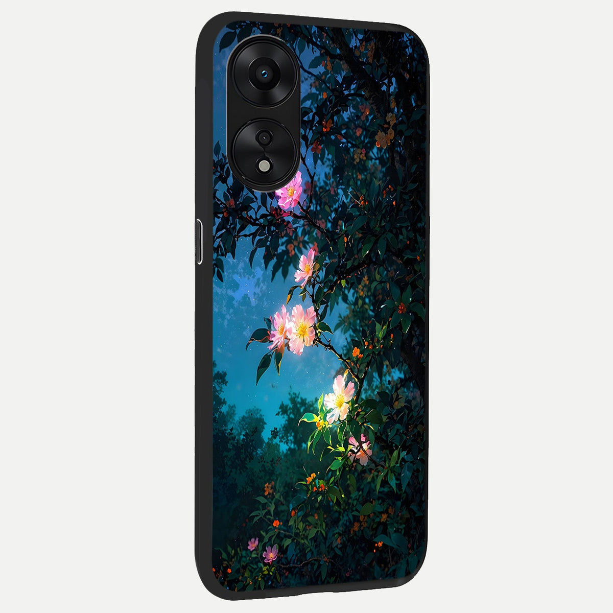 Midnight Bloom Glow back cover For Oppo A78 5G slim fit glass case with vibrant aesthetic design