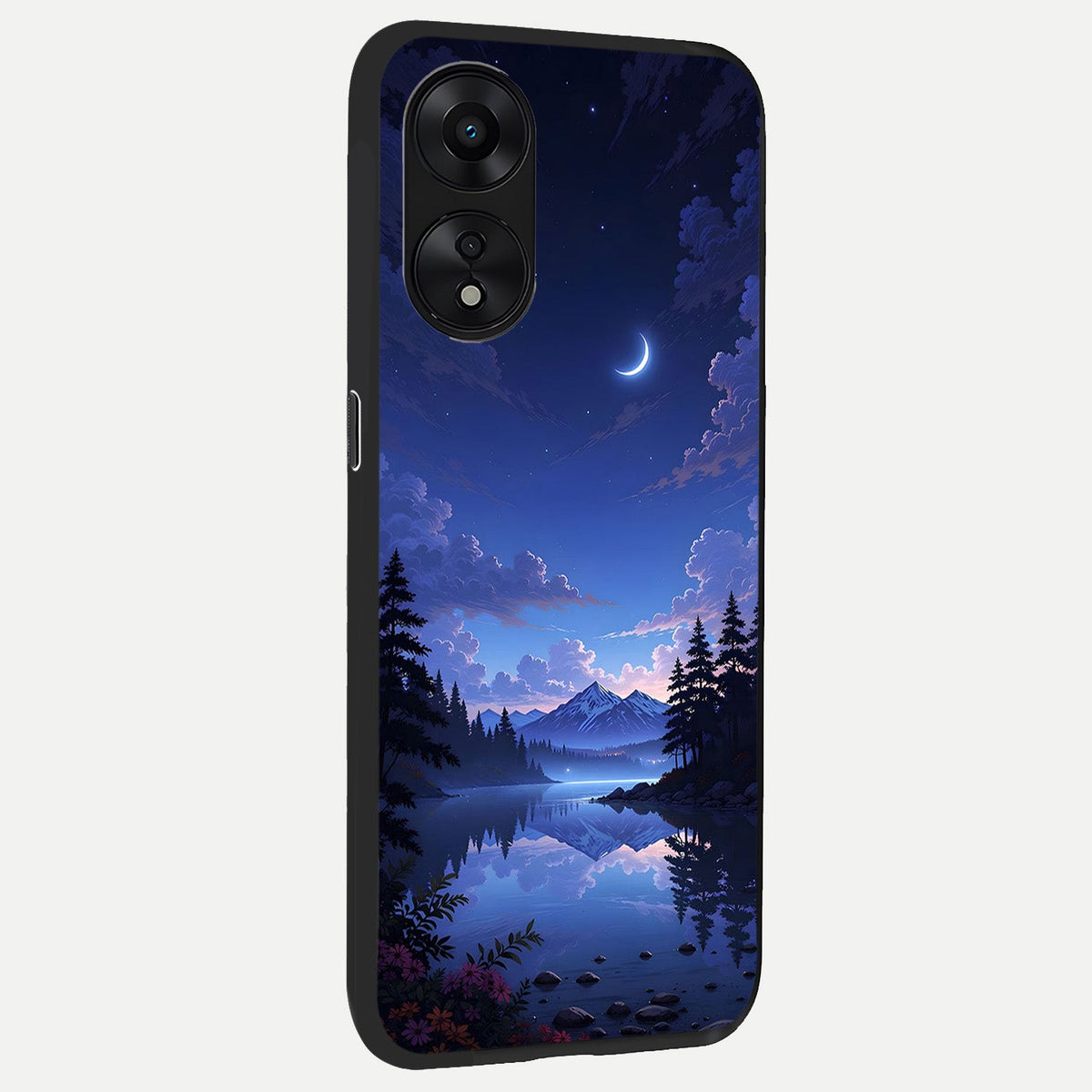Midnight Lake Peace back cover For Oppo A78 5G slim fit glass case with vibrant aesthetic design