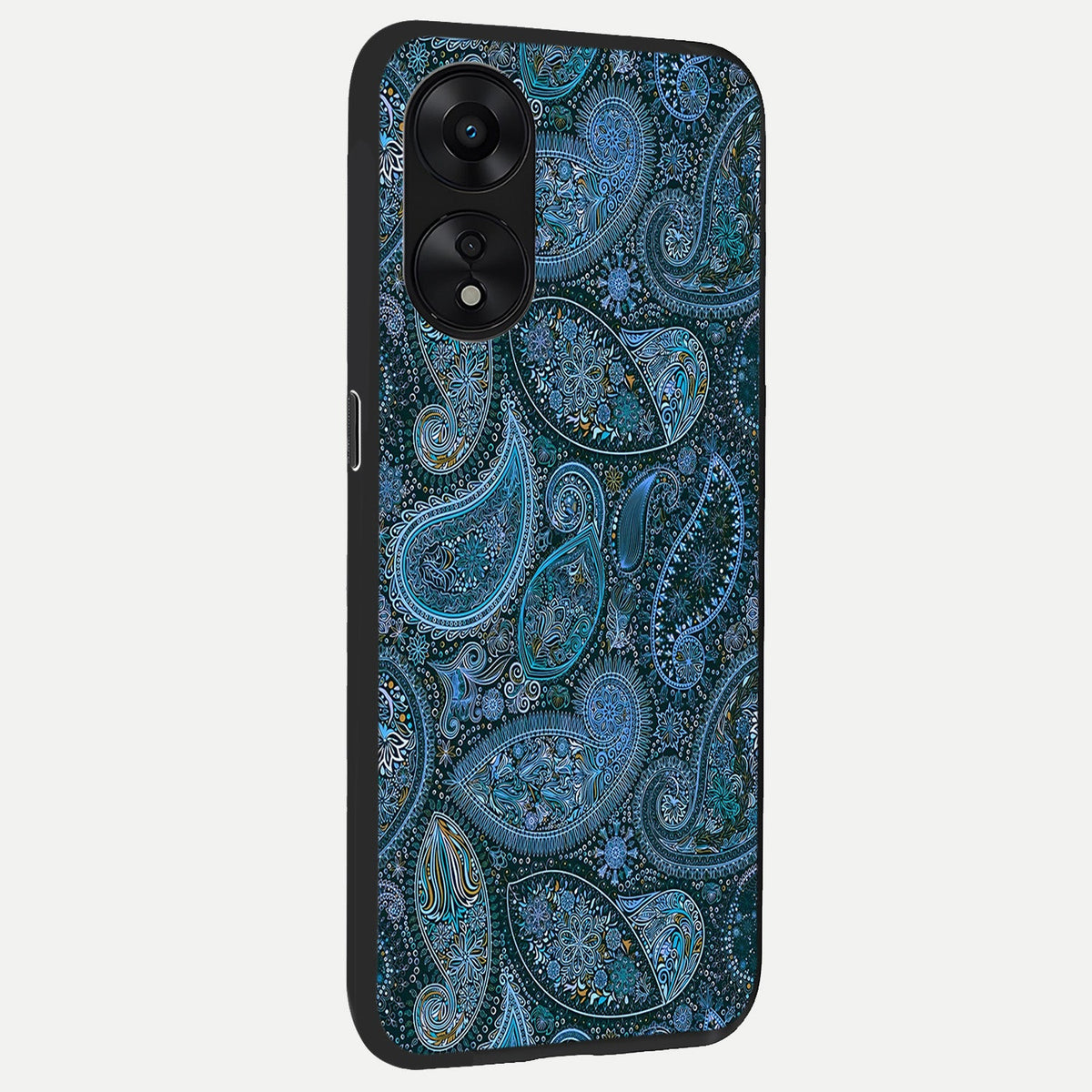 Midnight Paisley Glow back cover For Oppo A78 5G slim fit glass case with vibrant aesthetic design
