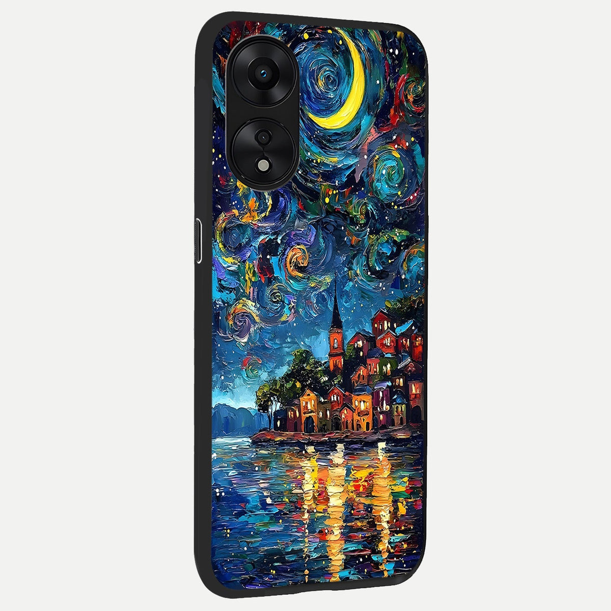 Moonlight Harbor Glow back cover For Oppo A78 5G slim fit glass case with vibrant aesthetic design