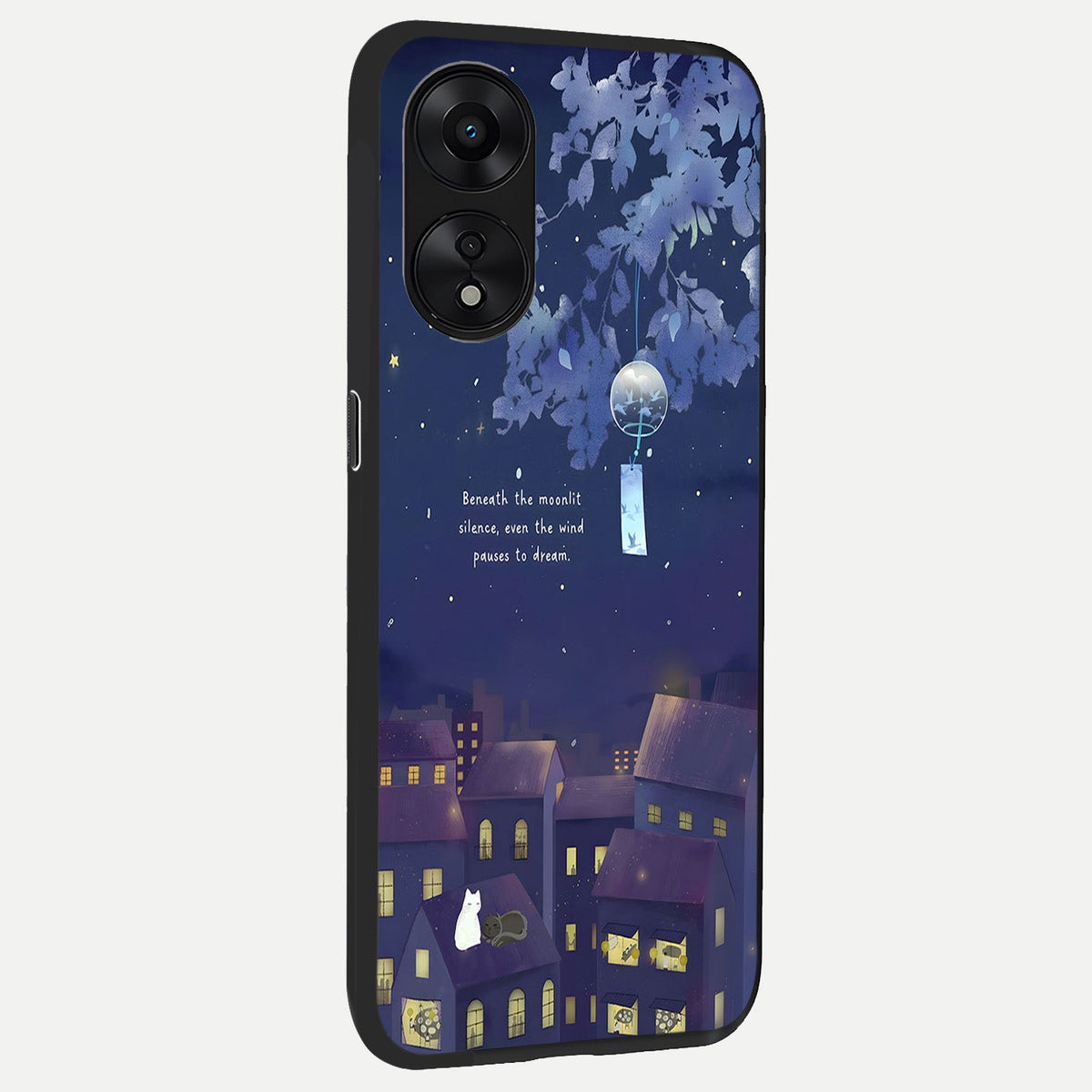 Moonlit Cat Silence back cover For Oppo A78 5G slim fit glass case with vibrant aesthetic design