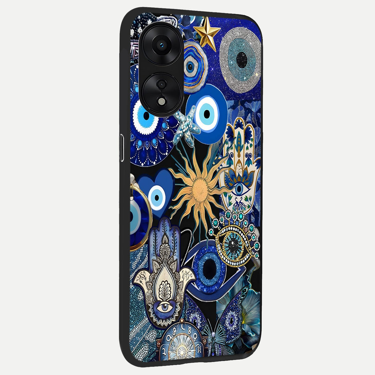 Mystic Blue Evil Eye back cover For Oppo A78 5G slim fit glass case with vibrant aesthetic design