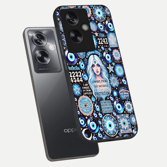 Angel Aura Shield phone case For Oppo A79 showing premium glass back cover with detailed artwork