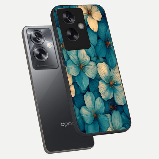 Blue Shade Floral phone case For Oppo A79 showing premium glass back cover with detailed artwork