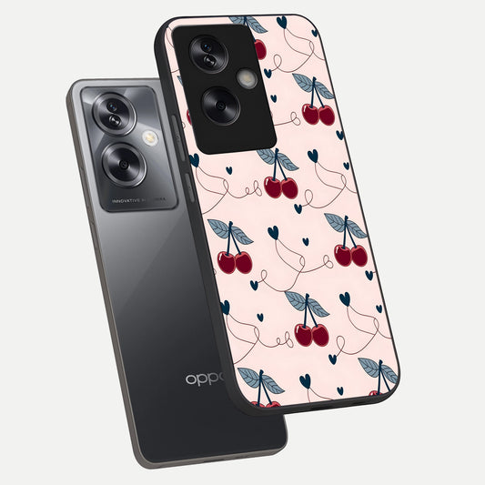 Cherry Heart Line phone case For Oppo A79 showing premium glass back cover with detailed artwork