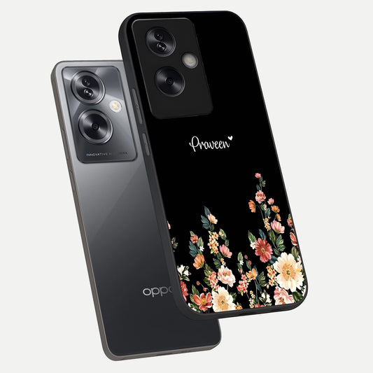 Floral Design Personalized Custom Name phone case For Oppo A79 showing premium glass back cover with detailed artwork