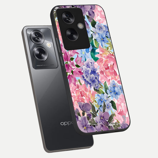 Pastel Floral Mix phone case For Oppo A79 showing premium glass back cover with detailed artwork